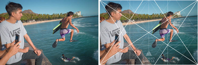 Street Photography and Ricoh GR III-3-Waikiki Hawaii-_T002111-boogie-boarder-jump-with-grid