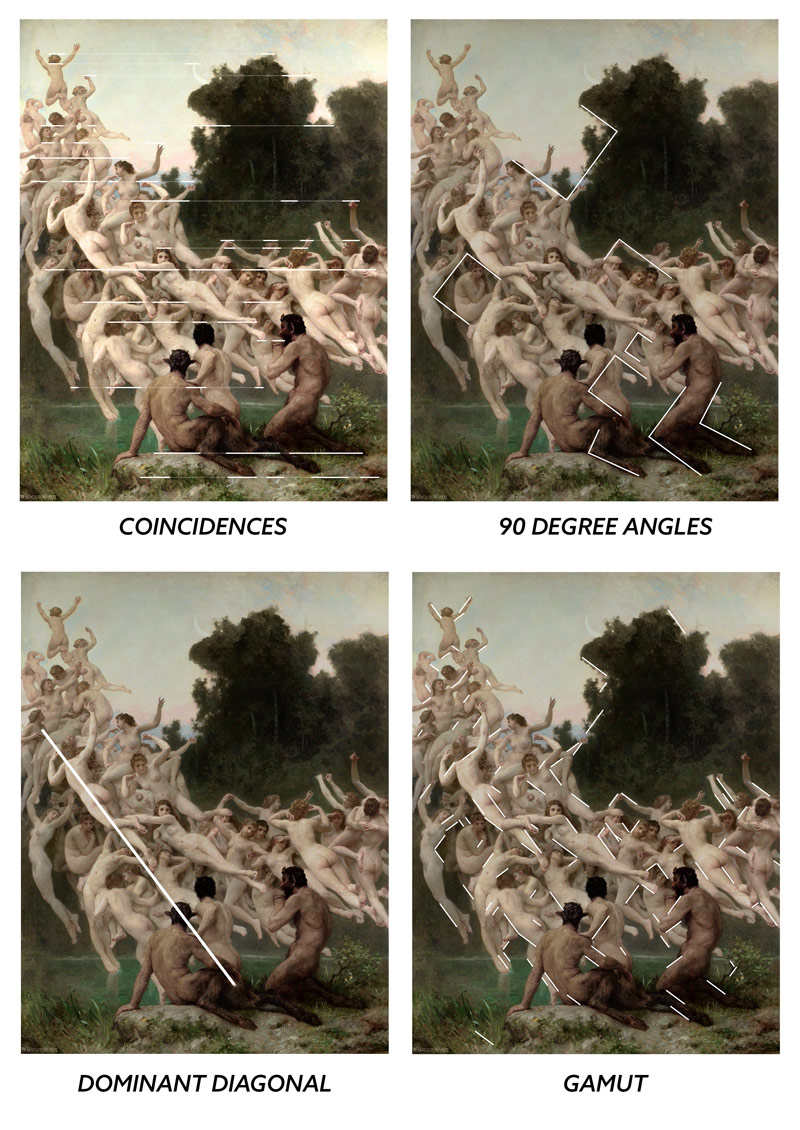 Rule of Thirds-Number One Reason NOT to use-Bouguereau-Les_Oréades-Analyzed-4-3-grid-MAD-techniques