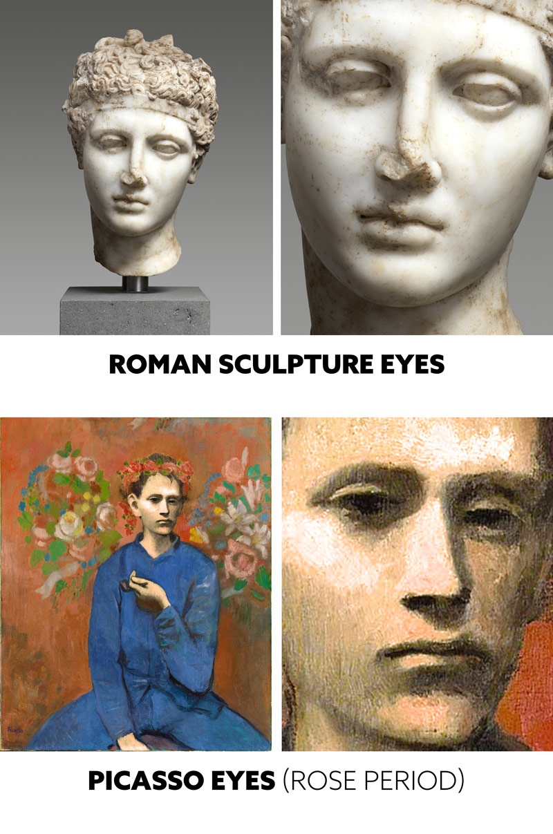 Did Picasso Steal From Ancient Romans-Pablo-Picasso-Eyes-vs-Roman-Sculpture