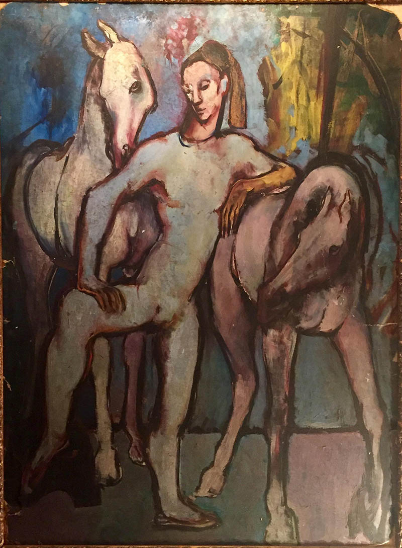 Did Picasso Steal From Ancient Romans-Picasso School Painting of a Harlequin with Horses