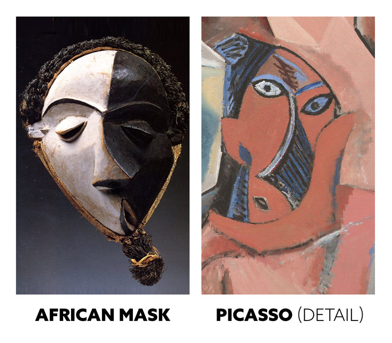 Did Picasso Steal From Ancient Romans-Picasso-vs-african-mask-Les_Demoiselles_d'Avignon