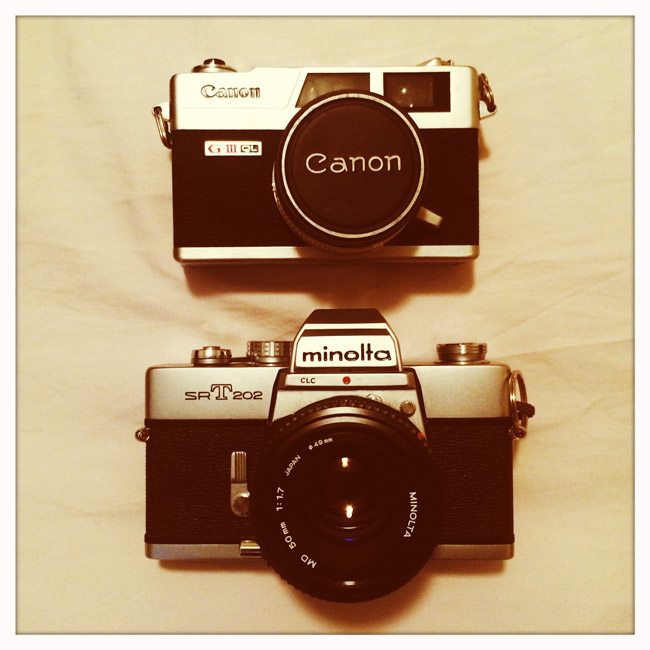 Minolta-SRT-202-and-Canon-Canonet-QL-G3