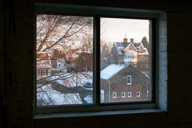 The view looking out of a window from the Barnstone Studios (January, 2014).